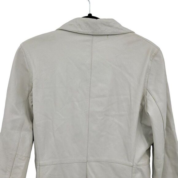 Kenneth Cole Leather Trench Coat Notch Collar Single Breasted Button Down Bone S - Picture 10 of 15
